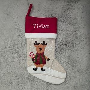 Personalized Christmas Stocking – “Vivian” – Reindeer Design
